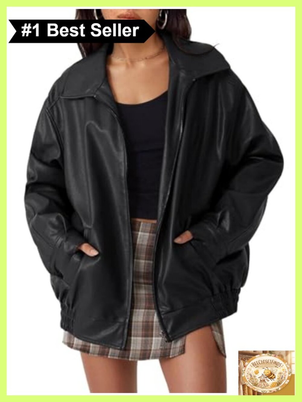 Oversized Faux Leather Zip Up Bomber Jacket Moto Women's